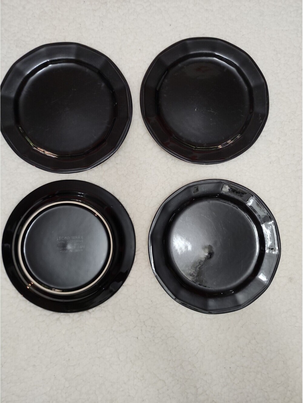 4 Vintage Salad Plates Stone Ware Oven, Microwave Freezer Black Made In Japan 7.